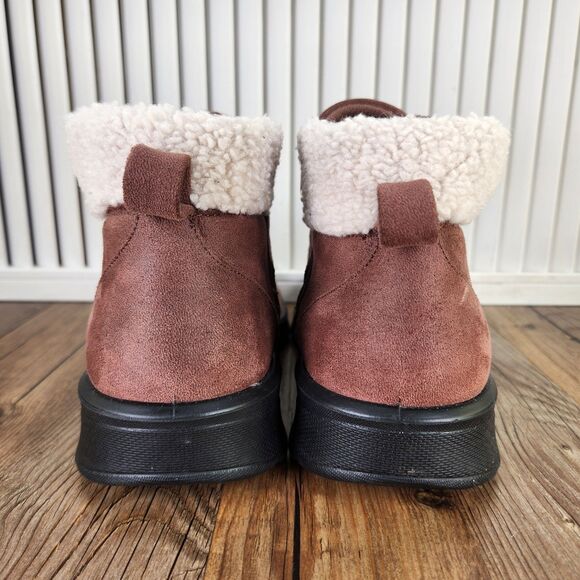 Bzees Garner Machine Washable Women's 10 Wide Brown Shearling Ankle Bootie Boots - Picture 4 of 9